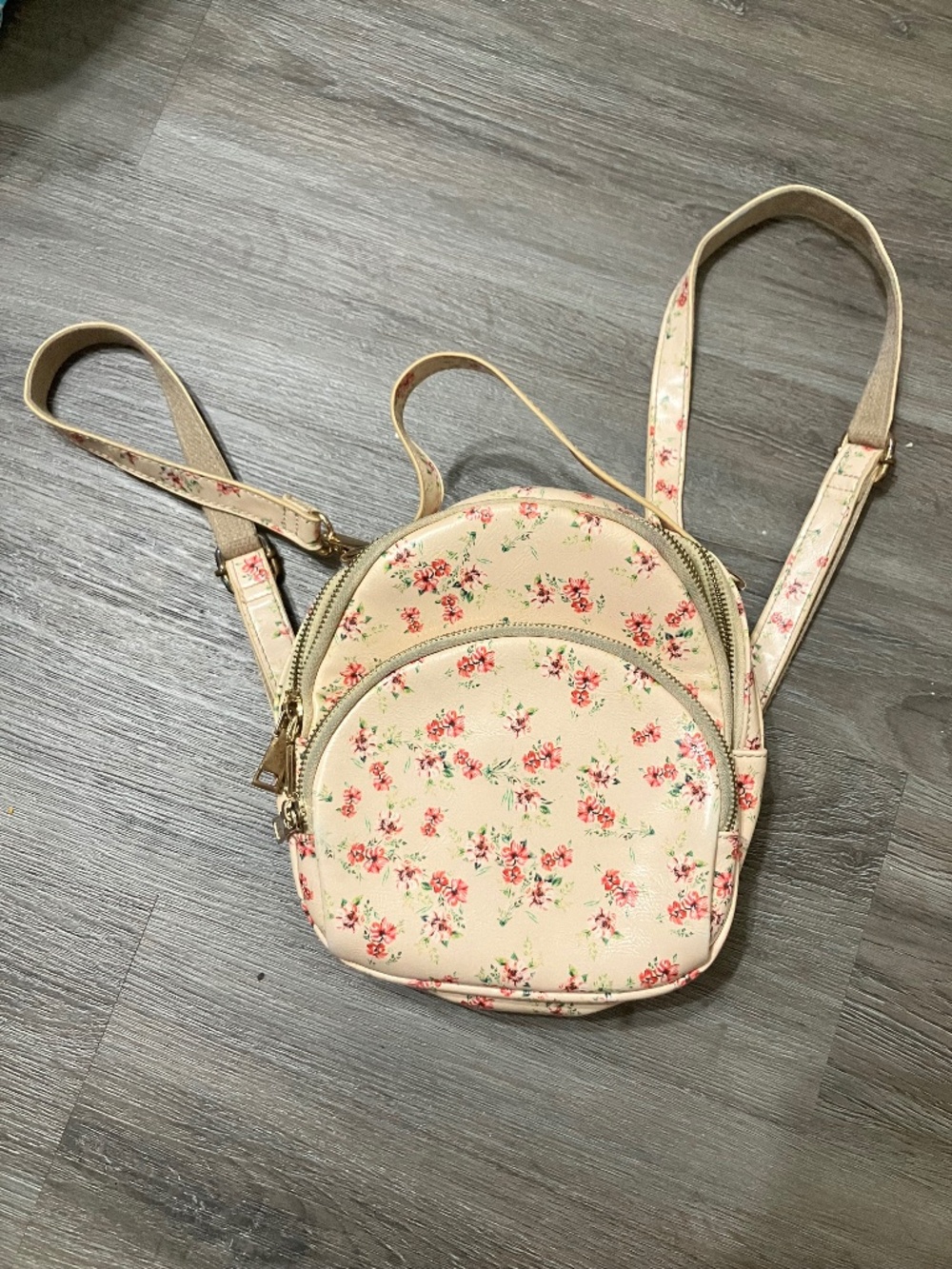 Urban Expressions Floral Mini Backpack Convertible Crossbody Cream Pink Bag 9.5"